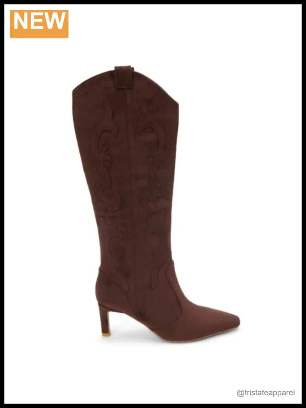 Over the Knee Block Heel Boots Women Pull On Side Tabs Pointed Toe Embroidered